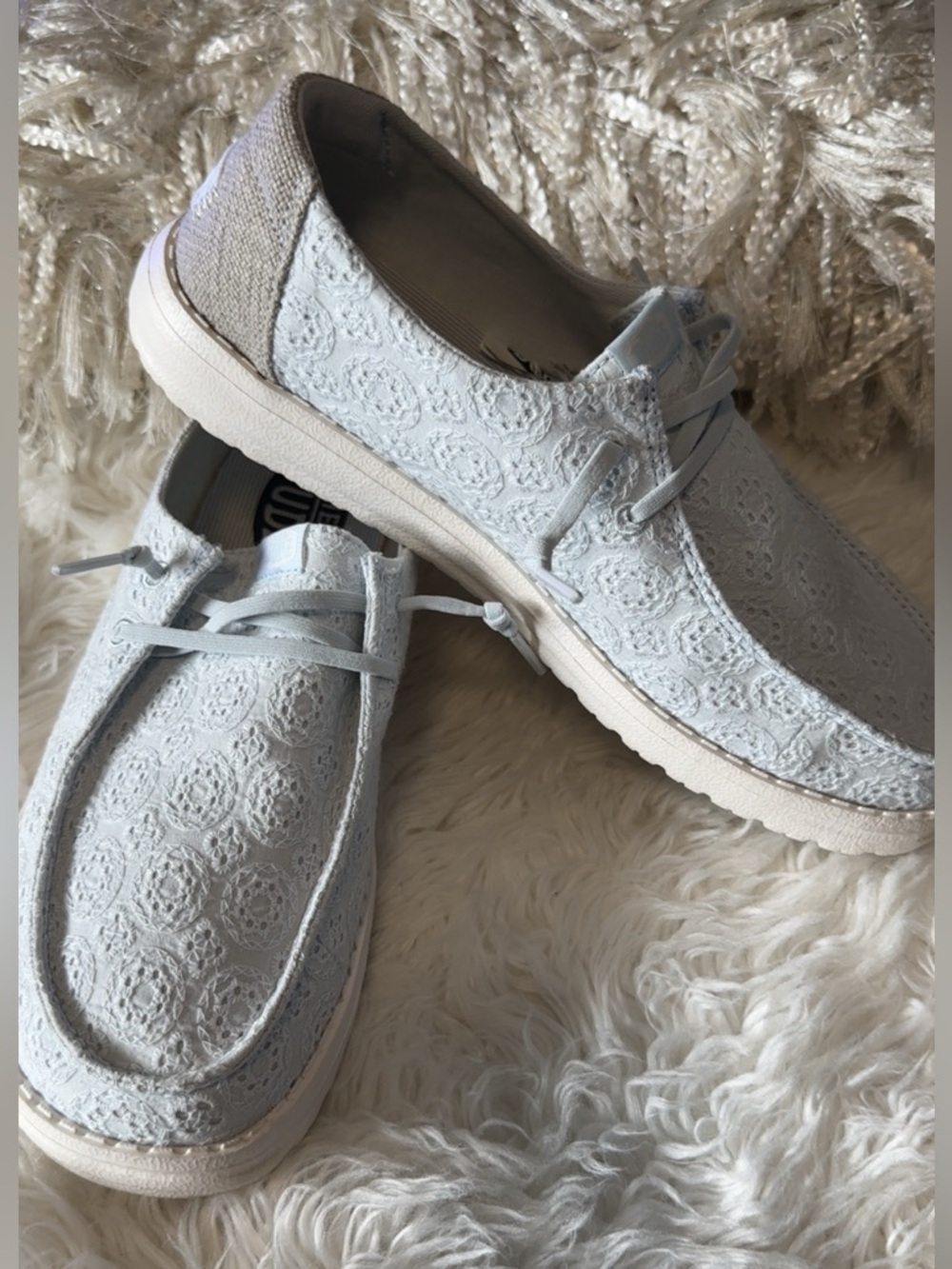 Hey Dude Wendy Crochet Light Blue Lace Casual Lace-Up Shoes